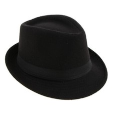 Mens Black Trilby Gangster Hat