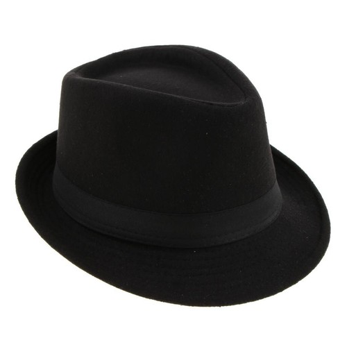 Mens black trilby gangster hat - black,