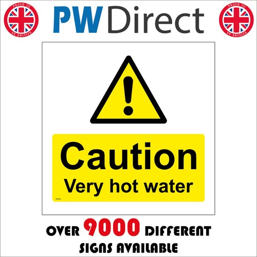 Sign caution very hot - very, water