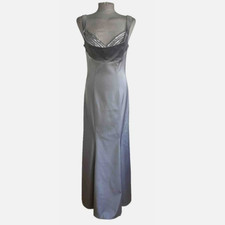 Jiki Couture Ball Gown Dress UK 14 FR 42 Silver Satin Beaded Evening Formal
