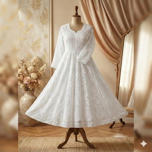White chikankari anarkali - white,
