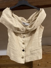 Zara 100% Linen Bardot Top