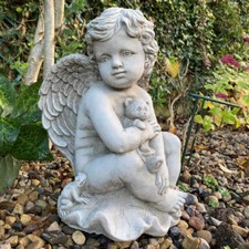 Stone Cast Cherub Ornament