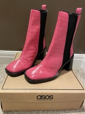 BNWT Fabulous Pink  Leather Pull On Chelsea Ankle Boot 3 Inch Chunky Heel Size 5