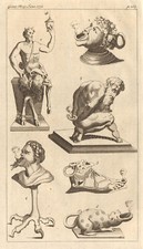Six Roman oil lamps 1751 old antique vintage print picture
