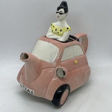 Swineside Ceramics 1950's Style Micro Car Teapot Bubble Pink VGC