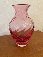 Handmade Caithness Cranberry Swirl Glass vase with manufacturer sticker Exc.cond
