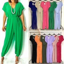 Women's Ladies V-Neck Tie Belted Waist Harem Wide Leg Jumpsuit Summer Playsuits