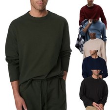 M & S Mens T Shirts Pure Cotton Long Sleeve Heavy Weight Oversized T shirt S-3XL