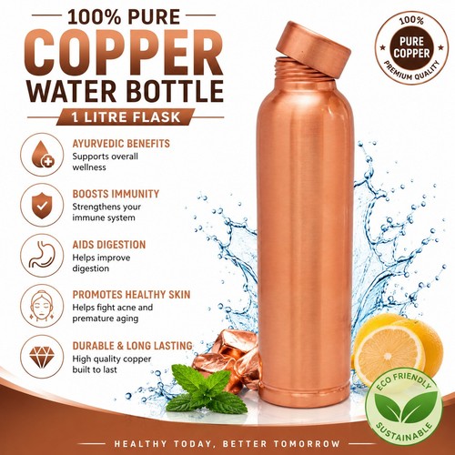 Pure copper water bottle - copper, 1