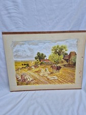 Original Oil Painting Board Mounted "Harvesting"