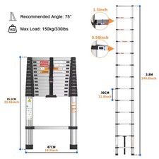 3.8M-Heavy Duty Multi-Purpose Stainless Steel Telescopic Ladder No-slip