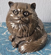 Vintage Persian Cat Figure Ornament Cold Cast Bronze Heavy Signed Cat Lover Gift