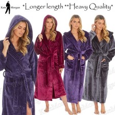 Ladies Dressing Gown LONG LENGTH Luxury Shimmer Fleece Hooded GOWN NEW STOCK 21