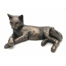 Tinkabelle Laying Down Cat Sculpture Paul Jenkins For Frith UK Cold Cast Bronze