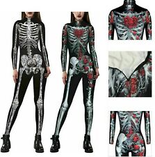 Adult Women Halloween Cosplay Skeleton Zomie Costume Fancy Dress Outfit Jumpsuit