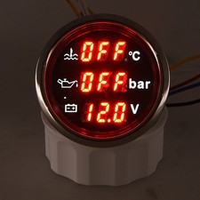 52mm 3 IN 1 Digital Water Temperature Oil Pressure Gauge Voltmeter Waterproof UK