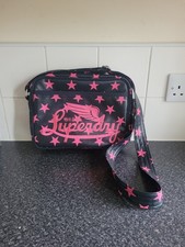 Rare Black Pink All Stat Superdry Alumni Kogal Messenger Satchel Handbag Bag