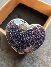 Big Chunky Solid silver 925 sparkly Bluestone Heart Ring Size Q