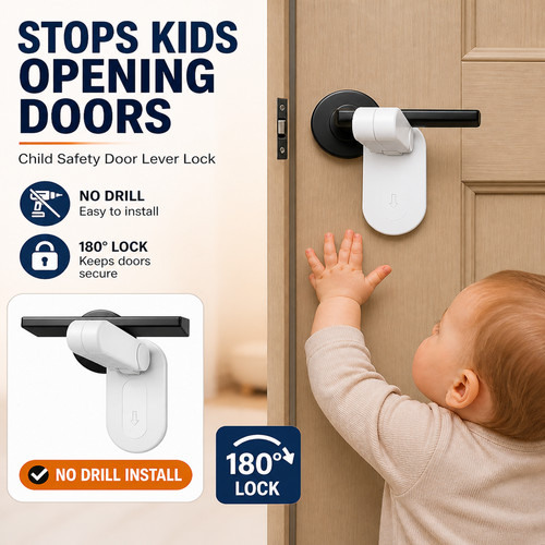 Child safety door lever lock - lever,