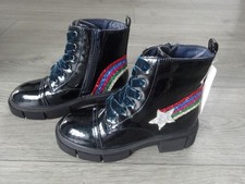 M&S MARKS & SPENCER BLACK PATENT FRESHFEET BOOTS LITTLE GIRLS UK SIZE 1