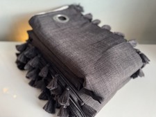 A Pair Of Large Next Fully Lined Eyelet Grey Tasseled Edge Curtains