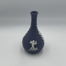 Wedgewood Portland Blue Jasperware Bud Vase Neoclassical Cherub Design