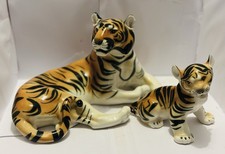 Large Lomonosov Tiger Mother And Baby Figurines.
