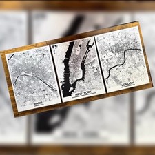 Set of 3 Canvas City Maps - Paris, New York, London (30x40 cm x3)