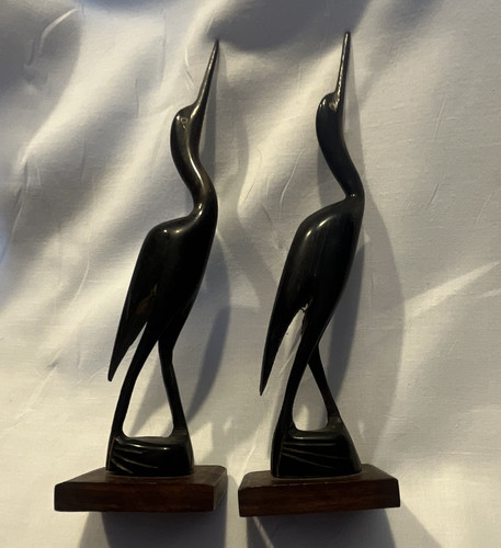 Pair black bird figurines - of,