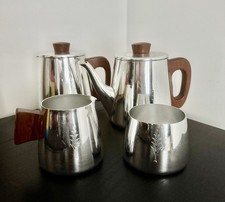 Vintage Sona Polished Aluminium and Wood Handles 4 Piece Tea Coffee Set