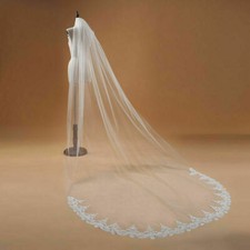 White Ivory Cathedral Wedding Bridal Veils Lace Applique Edge Veil With Comb 3M