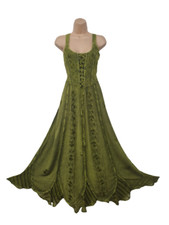 Maxi Boho Summer Dress Corset Peasant Embroidered Green 10 12 14 16 18 20 22 24
