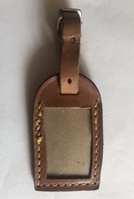 Vintage Brown Leather Stitched Luggage Label With Clear Plastic Window 