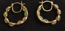9ct Gold On 925 Signed  Welo Opal Hoop Earrings