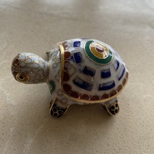 Vintage Small Enamel Turtle Tortoise Cloisonné Trinket Box Brass Collectable