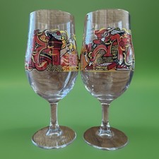 2 New decorative Stemmed Madri  graffiti Pint Glasses home pub bar party present