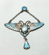 925 Silver Necklace Pendant Egyptian Revival Scarab Charles Horner Enamel 1910