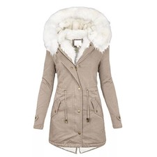 Women Padded Coat Hooded Jacket Ladies Winter Fleece Lined Warm Parka Overcoat