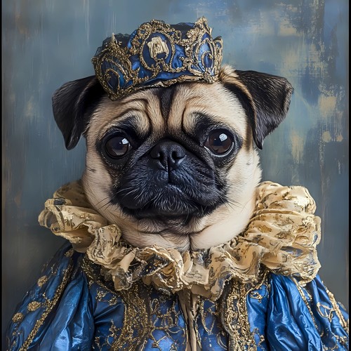 Royal pug portrait blue - royal,