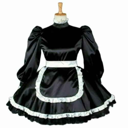 Sissy maid black satin dress - sissy,