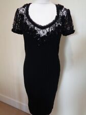 LEO GUY BLACK KNITTED DRESS WITH RIBBON AND LACE DETAIL - SIZE M/L