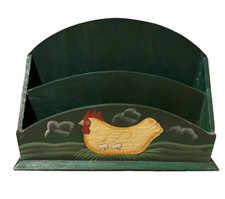 Cottage Style Green Wooden Letter Rack Holder Desk Recipe Organiser Farm Chicken