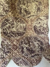 Antique French Early 19th Century Neo Classic Quilted Toile Fabric ~Brown Purple