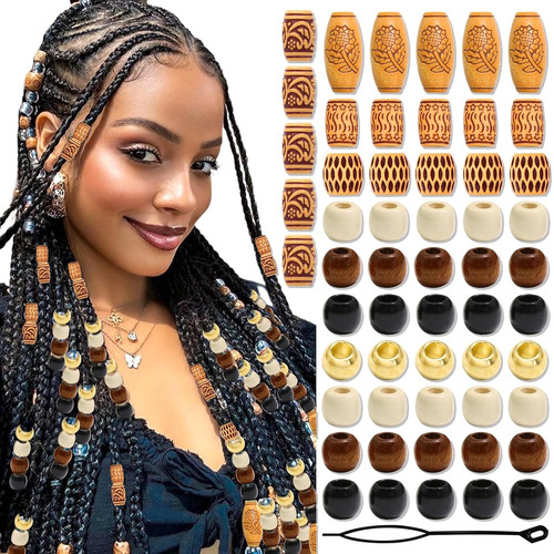 60pcs wooden hair braid - wooden,