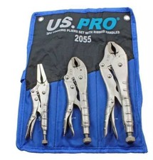 Us Pro 3pc Ribbed Vise Locking Pliers Grips Mole 6 7 10 Inch Long Nose curved Ja