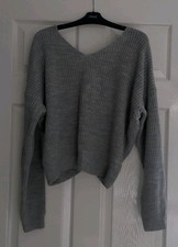 Light Grey Stylish Knitted Jumper Bare Back Twist Knot Design, Sz 10-12 BN NoTag