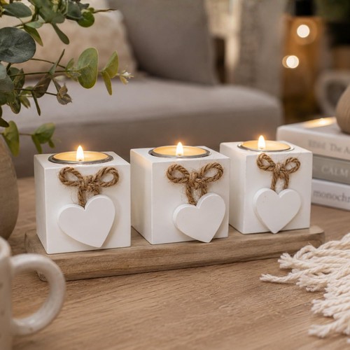 White wooden love heart box - white,