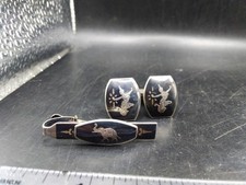Vintage Siam Sterling Silver Cufflinks And Tie Clip Set Mens Sartorial...