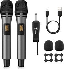 TONOR TW320 Wireless Microphones, 2x UHF Cordless Handheld Dynamic Mics 6.35mm